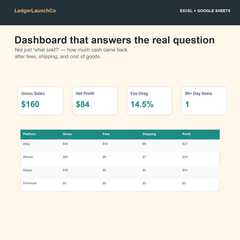 Hoja de cálculo de inventario para revendedores, seguimiento de ganancias y panel de contabilidad / eBay, Poshmark, Mercari, Depop, etc. / Excel + Google Sheets imagen 3