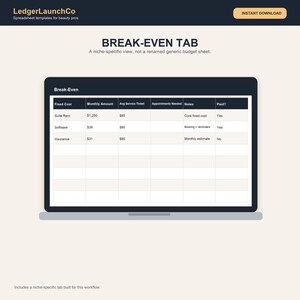 Registro de gastos para salones de belleza, hoja de cálculo para negocios de belleza / Alquiler, suministros, ingresos, punto de equilibrio / Excel + Google Sheets imagen 4