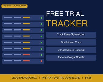 Kostenlose Testversion von Tracker | Erinnerung + Verlängerungskalender | Excel, Google Sheets (Digitaler Download)