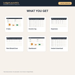 Booth Rent Break-Even Calculator and Tracker, Salon Chair Rental Spreadsheet | Income, Tips, Rent | Excel + Google Sheets image 3