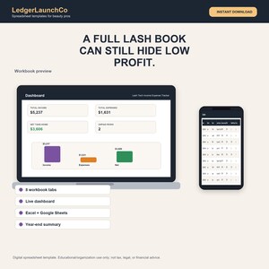 Lash Tech Income and Expense Tracker, Wimperntabelle | Kunden, Fills, Zubehör, Spitzen | Excel + Google Sheets