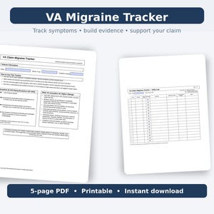 VA migraine tracker pdf | migraine log for VA claim | headache diary printable | DC 8100 evidence tracker