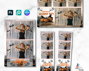 Plantilla editable para fotomatón de Halloween, superposición de marco para fiesta espeluznante, evento de Halloween, descarga instantánea.