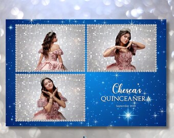 Modello per cabina fotografica per Quinceañera 4x6, cornice blu scintillante per Quinceañera, festa dei 15 anni