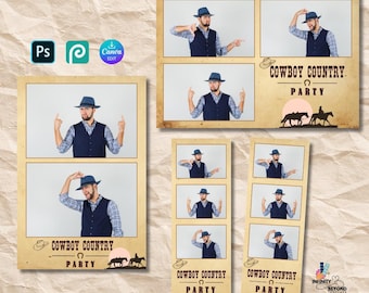 Plantilla para fotomatón de cumpleaños del Viejo Oeste, marco para fiesta vaquera, diseño de fotomatón country western