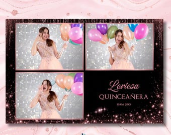 Cornice per photo booth per Quinceañera, formato 4x6, con fiori rosa, ideale per feste di 15 anni.