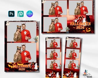 Plantilla para fotomatón de fiesta de Halloween, diseño editable en Canva, superposición de marco de descarga instantánea.