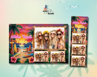Paquete de plantillas para fotomatón hawaiano tropical 4x6 + 2x6 / Fiesta de verano en la piscina, cumpleaños en la playa, fotomatón luau