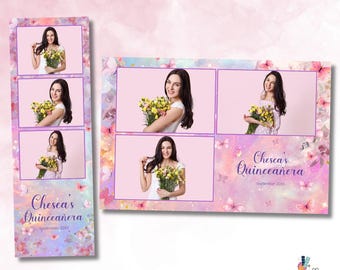 Plantilla floral para fotomatón de quinceañera, superposición para fotomatón de fiesta de cumpleaños de 15 años