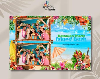 Plantilla de fotomatón de verano tropical / Marco de fotomatón para fiesta en la piscina hawaiana / Descarga instantánea para cumpleaños estilo luau