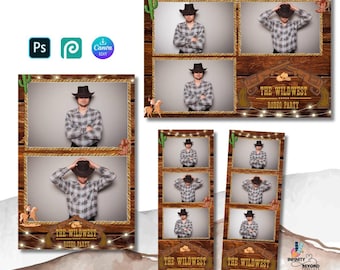 Plantilla para fotomatón de rodeo, marco para fiesta vaquera del oeste, superposición para evento campestre rústico, descarga instantánea.