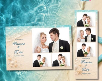 Plantilla para fotos de boda costera, elegante marco para fotomatón de boda en la playa