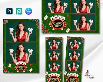 Plantilla para fotomatón de noche de póker / Plantilla de Canva para fiesta de casino / Superposición PSD editable
