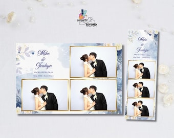 Plantillas elegantes de fotomatón para bodas en color azul / Plantilla elegante con superposición floral