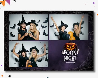 Modello per cabina fotografica di Halloween spettrale, cornice per foto da festa, design a tema zucca