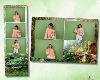 Plantilla de fotomatón encantada para quinceañera, marco de fotomatón para dulces 15, plantilla PSD editable