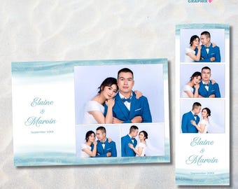 Plantilla elegante para fotomatón de boda en la playa, marco para fiesta costera (descarga digital)