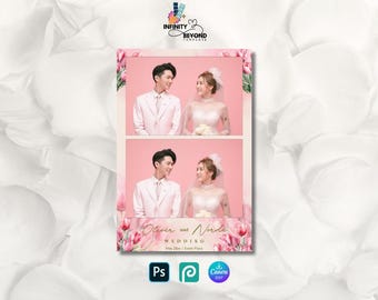 Plantilla elegante para fotomatón de boda 4x6 / Editable en Canva y Photoshop PSD / Marco floral para fotomatón