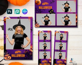 Plantilla de fotomatón de Halloween espeluznante, marco de fotomatón, descarga de fotos para fiestas