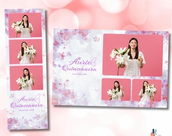 Plantilla para fotomatón de fiesta de quinceañera, marco de fotos editable para celebración de cumpleaños