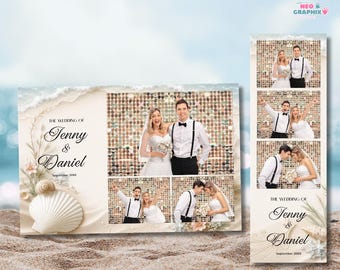 Plantilla para fotomatón de boda costera, diseño de tira de fotos playera (descarga digital)