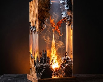 Epoxy Resin Lights LED, Epoxy Resin Night Lamp; Resin Dragon Lamp, Resin Lamp Bedstand, Boys Study Desk Decor, Fantasy Ice Dragon