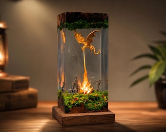 Fire Breathing Dragon Resin Lamp, Handmade Table Lamp, Gaming Room Decor, Unique Gift for Him, Halloween Decor, Fantasy Dragon Night Light,
