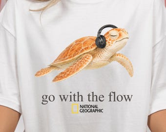 Go With the Flow Turtle Comfort Colors Shirt, Ocean Animal Music Lover Tee