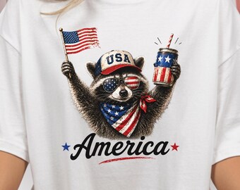 America Raccoon Comfort Colors Shirt for Fourth of July Patriotic Summer Outfit
