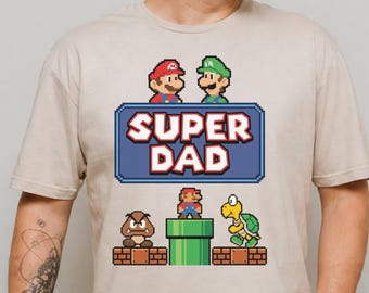 Super Dad Retro Gaming Design, Pixel Art Father Gift, Funny Gamer Dad Shirt, Mario Inspired Fathers Day Tee, Nostalgic Arcade Style