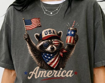 America Raccoon Comfort Colors Shirt for Fourth of July Patriotic Summer Outfit