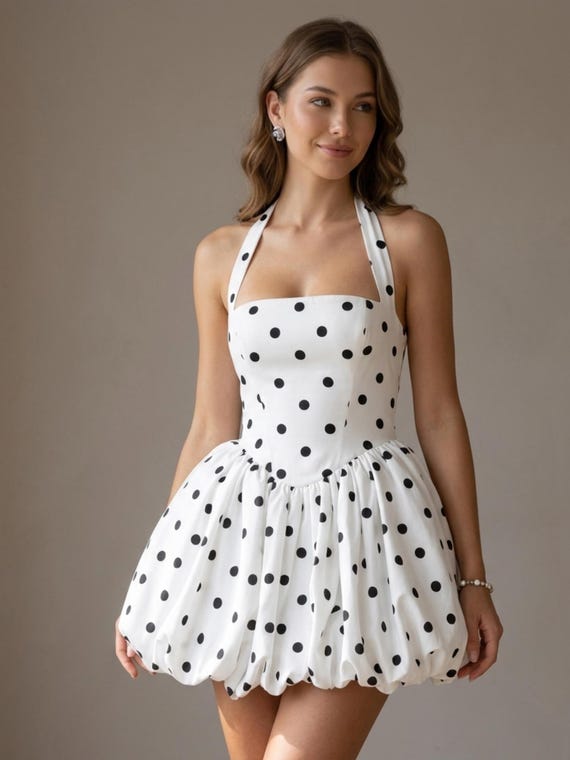 line and dot halter dress Women Polka Mini off Shoulder Backless High Waist A Party Dress Sleeveless Club Dress 2026 Nuri