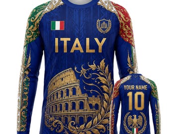 Italy Long Sleeve Shirt, Custom Name Number, Italian Colosseum Country Pride Jersey