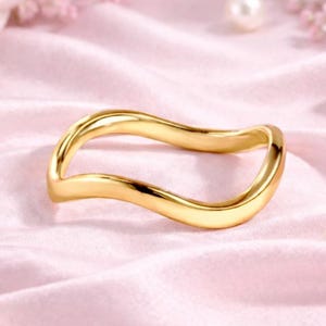 Anel Onda em Ouro Maciço 14K, Anel Onda em Prata de Lei, Anel Ziguezague Delicado, Anel Curvo Minimalista em Ouro, Presente para o Dia das Mães, Presente para o Dia dos Namorados