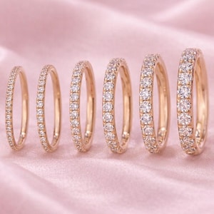 Anillo de boda de diamantes de oro macizo de 14K y 18K, anillo apilable, anillo de media eternidad, anillo de diamantes cultivados en laboratorio, anillo apilable de aniversario para mujer.