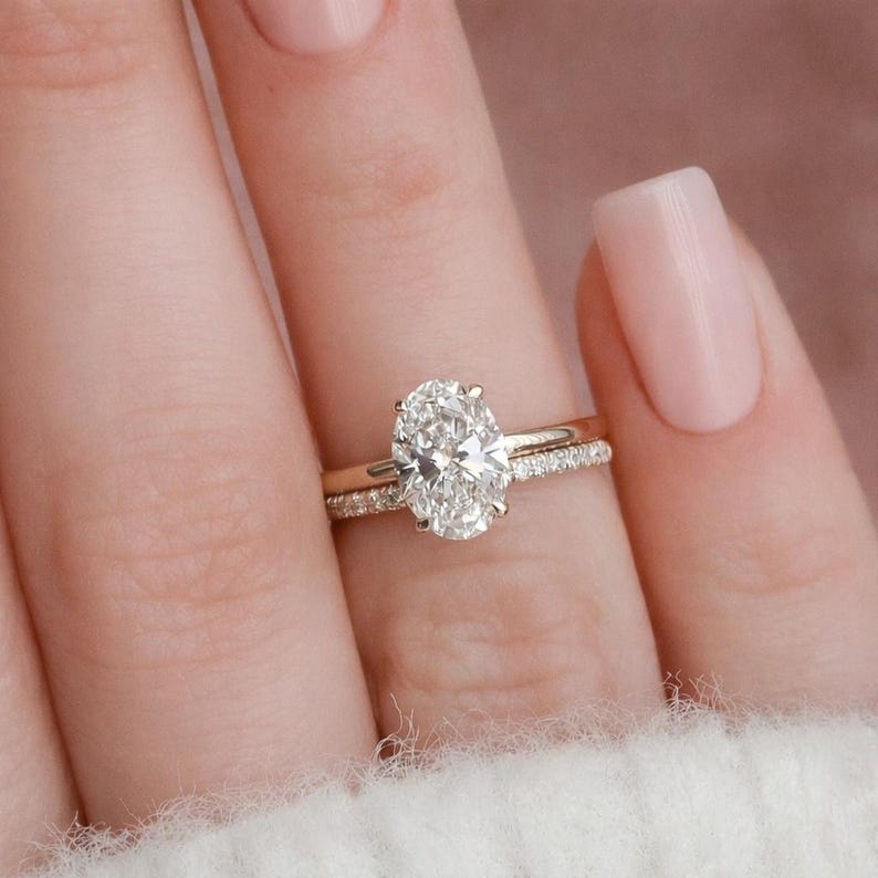 2 Ct Oval Cut Moissanite Wedding Ring Set Moissanite Engagement Ring ...