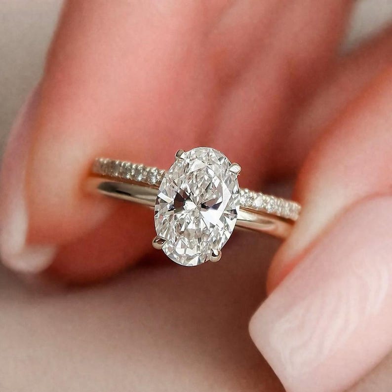 2 Ct Oval Cut Moissanite Wedding Ring Set Moissanite Engagement Ring ...