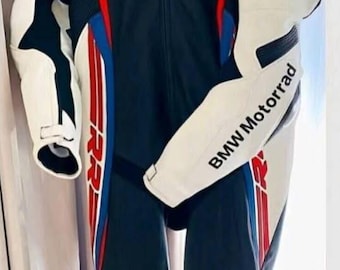BMW Motorrad Inspired Leather Racing Suit – Full Protection Track Gear (Blue/White/Red)