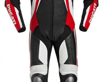Ducati Corse C5 Professional One-Piece Motorcycle Leather Racing Suit – Red/White/Black