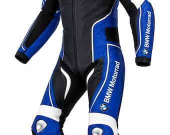 Blue Black Motorcycle Racing Suit, Men Women One Piece Leather Biker Suit, Raci