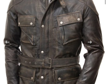 Vintage Distressed Leather Biker Jacket, Men's Women's Motorcycle Jacket, Brown Cafe Racer Coat, Cust