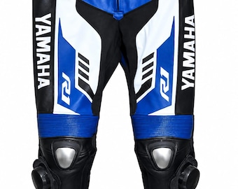 Custom Motorcycle Racing Pants, Blue White Leather Riding Pants, Biker PantsMotorbikeRacing