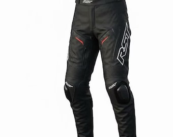 Men's Leather Motorcycle Racing Pants - CE Armored Riding Trousers