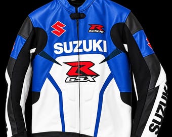Custom Motorcycle Racing Jacket, Blue White Leather Biker Jacket, Sport RidingJacket,