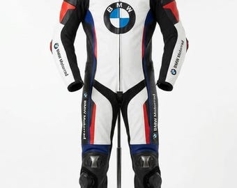 BMW Motorrad Inspired Leather Racing Suit – Full Protection Track Gear (Blue/White/Red)