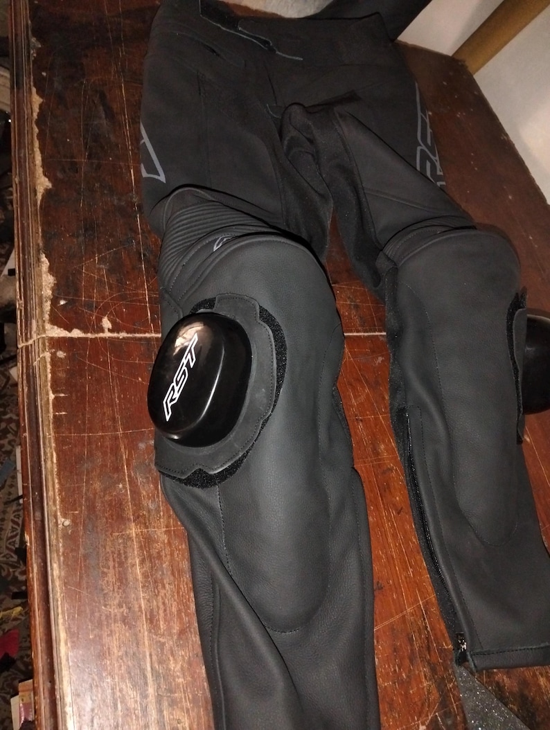 Men's Black Leather Motorcycle Racing Pants with Protective Armor and Removable Knee Sliders image 6