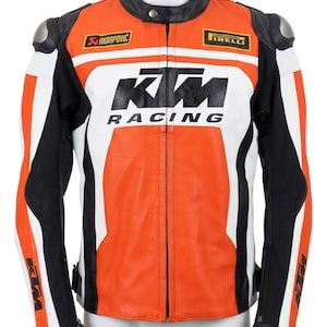 KTM Racing läderjacka för motorcykel med CE-skydd, orange och svart säkerhetsutrustning för motorcyklister