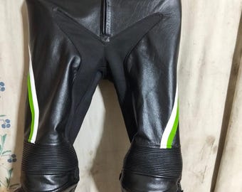 Kawasaki Leather Motorbike Racing Pants with Armor & Knee Sliders