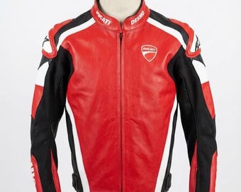 Ducati Red Leather Motorcycle Racing Jacket with CE Armor - Professional Rider Safety Gear
