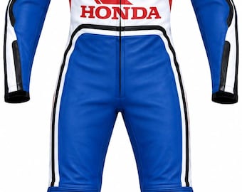 Men Women Motorcycle Racing Suit, One Piece Leather Biker Suit, Red Blue White Rac